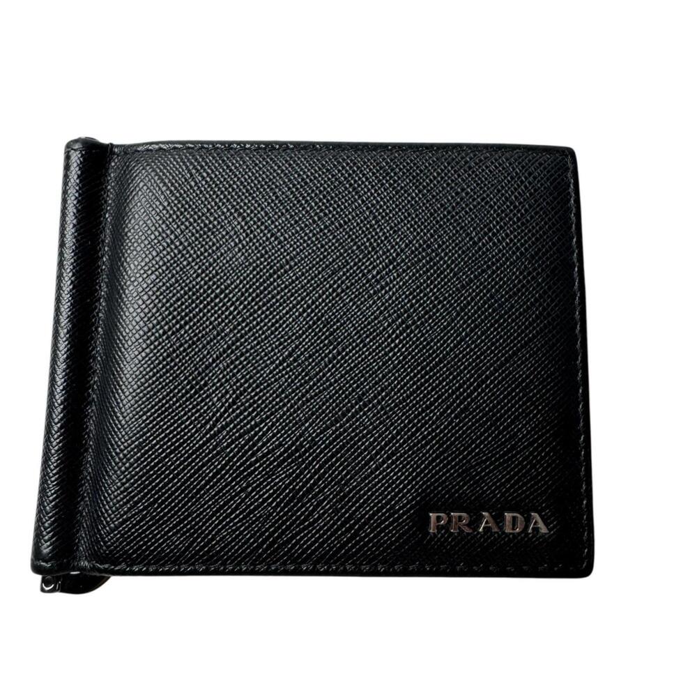 Prada PRADA Money Clip Mini Wallet Business Card Holder/Card Case Saffiano Le...